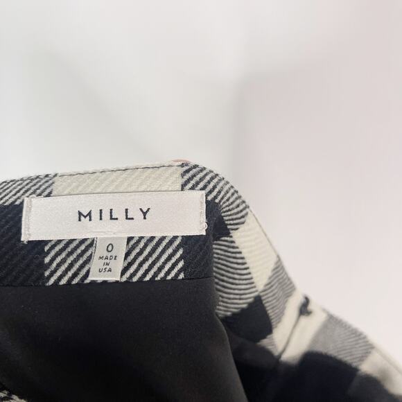 Milly Size 0 Black White Plaid Asymmetric Wrap Skirt Virgin Wool Exposed Button - Picture 6 of 12